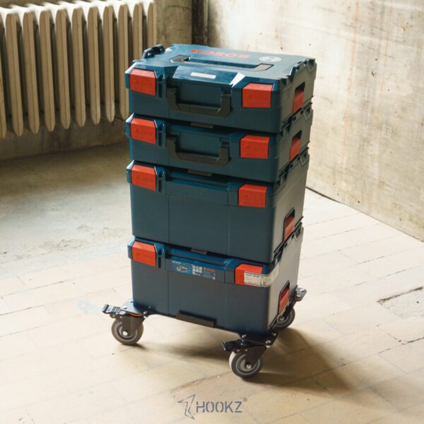 HOOKZ Rollwagen für Bosch L-Boxx | 4 mm Aluminium, 100 mm Rollen, 150 kg Tragkraft