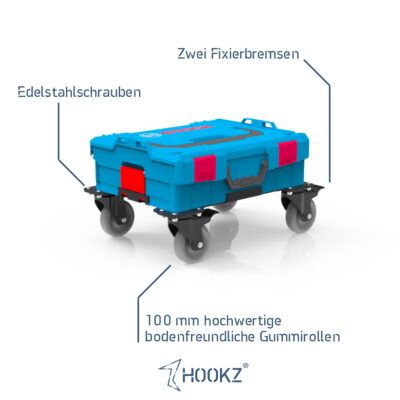 HOOKZ Rollwagen für Bosch L-Boxx | 4 mm Aluminium, 100 mm Rollen, 150 kg Tragkraft
